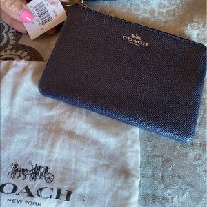 Coach Metallic Blue Denim leather wristlet NWT